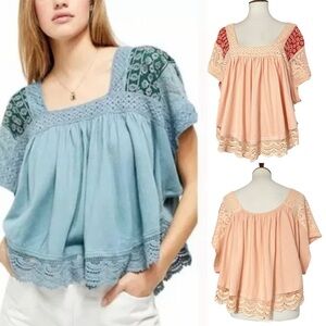 Free‎ People Prairie Days Embroidered Tee Size XS